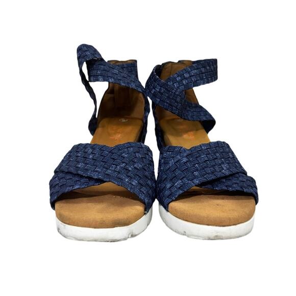 Bernie Mev New York Navy Woven Ankle Strap Wedge Sandals Shoes Women’s 39 US‎ 8 - Picture 2 of 8